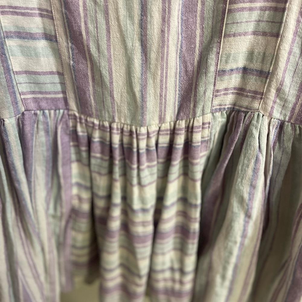 Easel Long Sleeve Linen Blend Purple White Button Up Tunic Dress Boho Beach - Picture 13 of 16